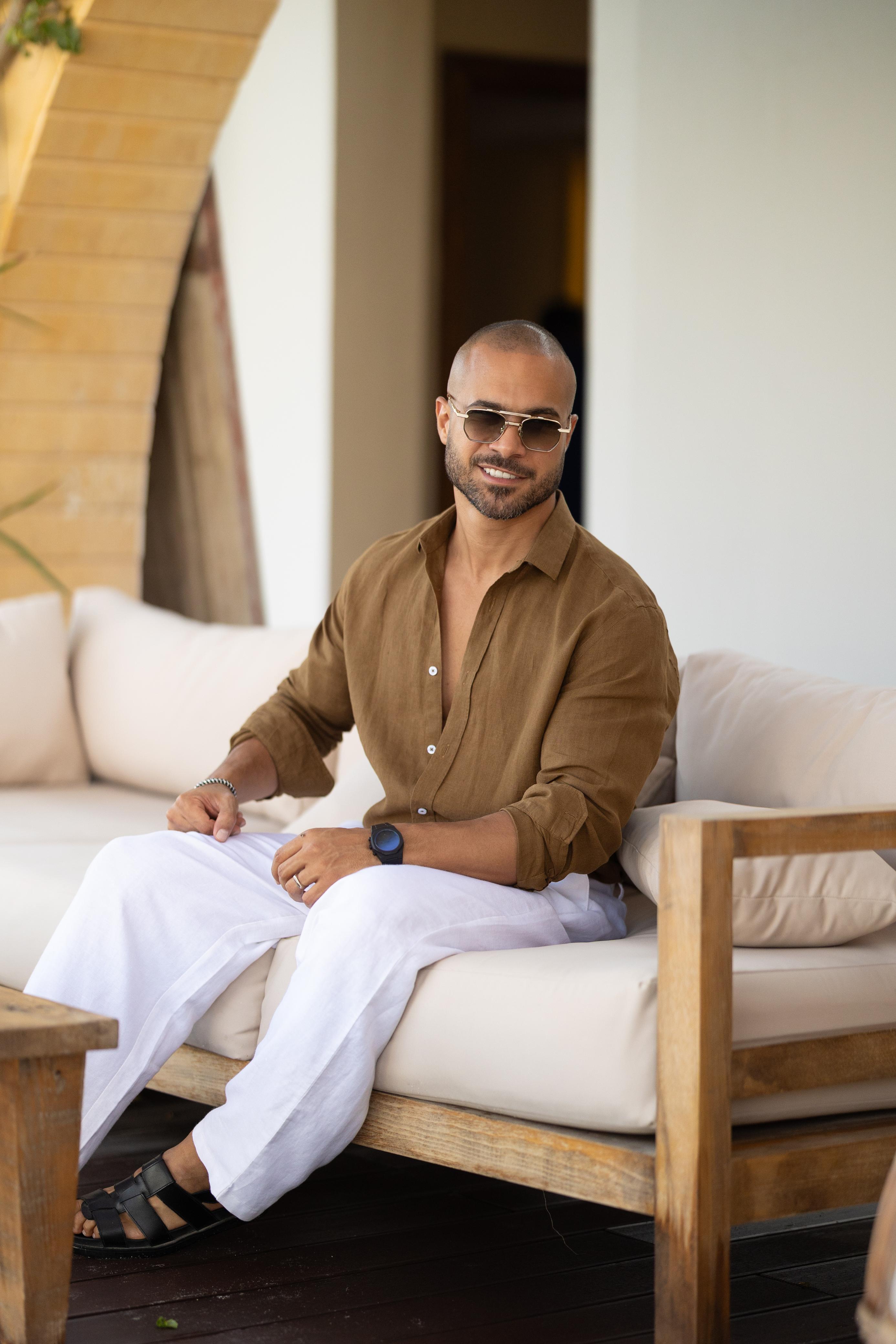 Relaxed Fit Basic Linen Shirt With Long Sleeves /2319