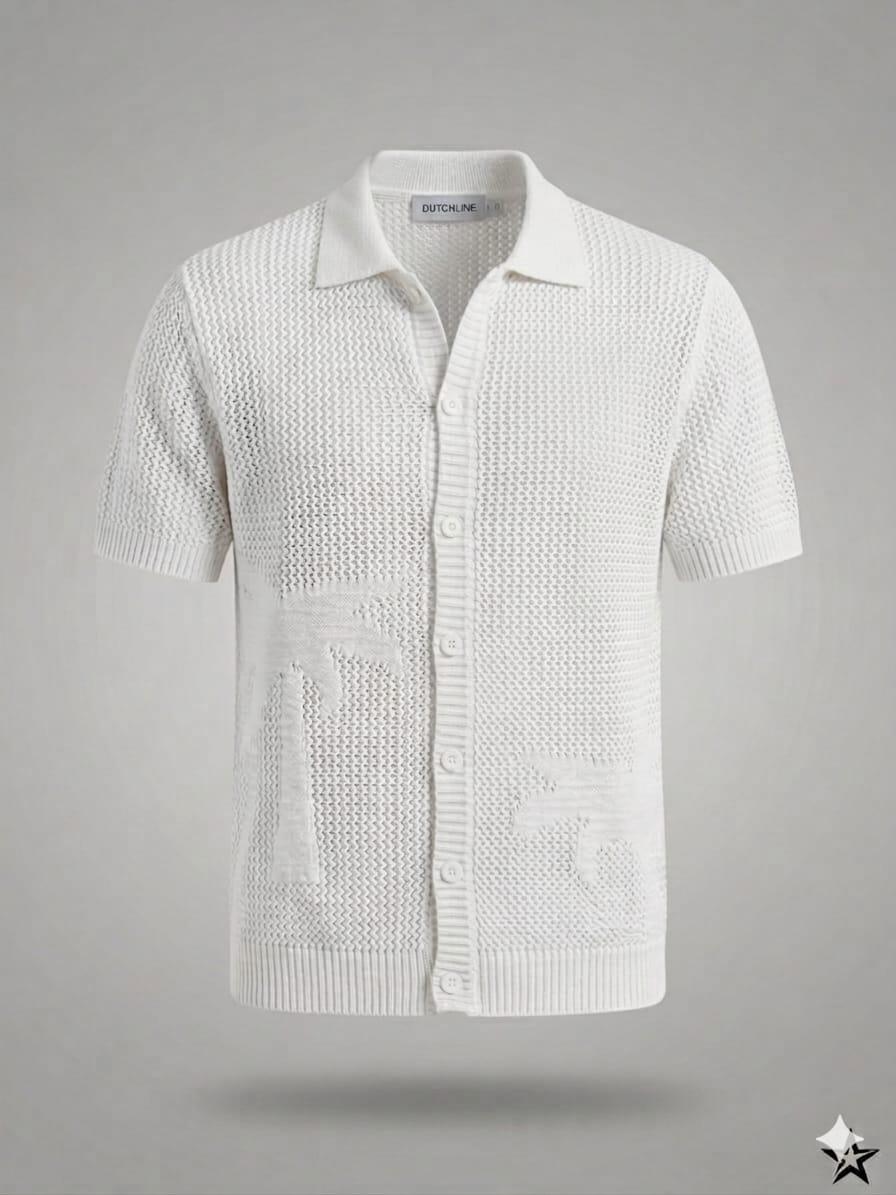Oversized Embroidery Knitwear Shirt Short Sleeves/ 5042